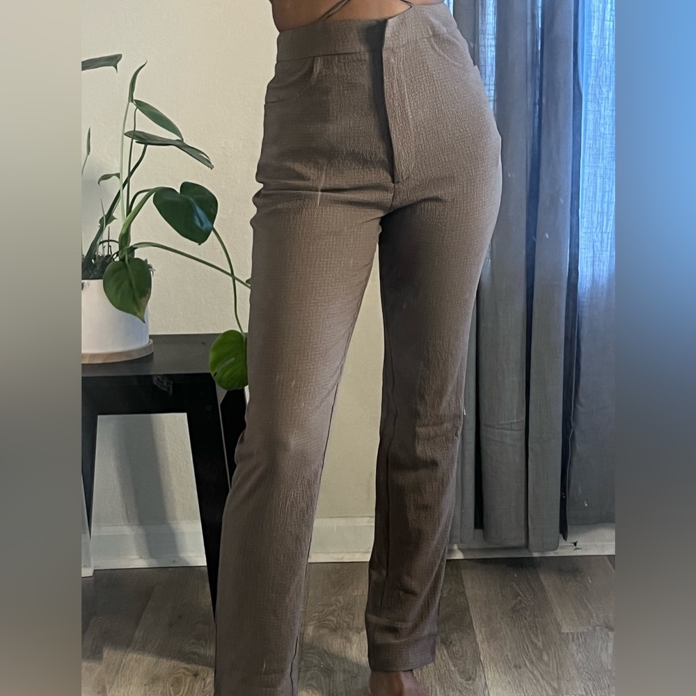 Charcoal Grey Lightweight Woven Tie Waist Tailored Cigarette Pants